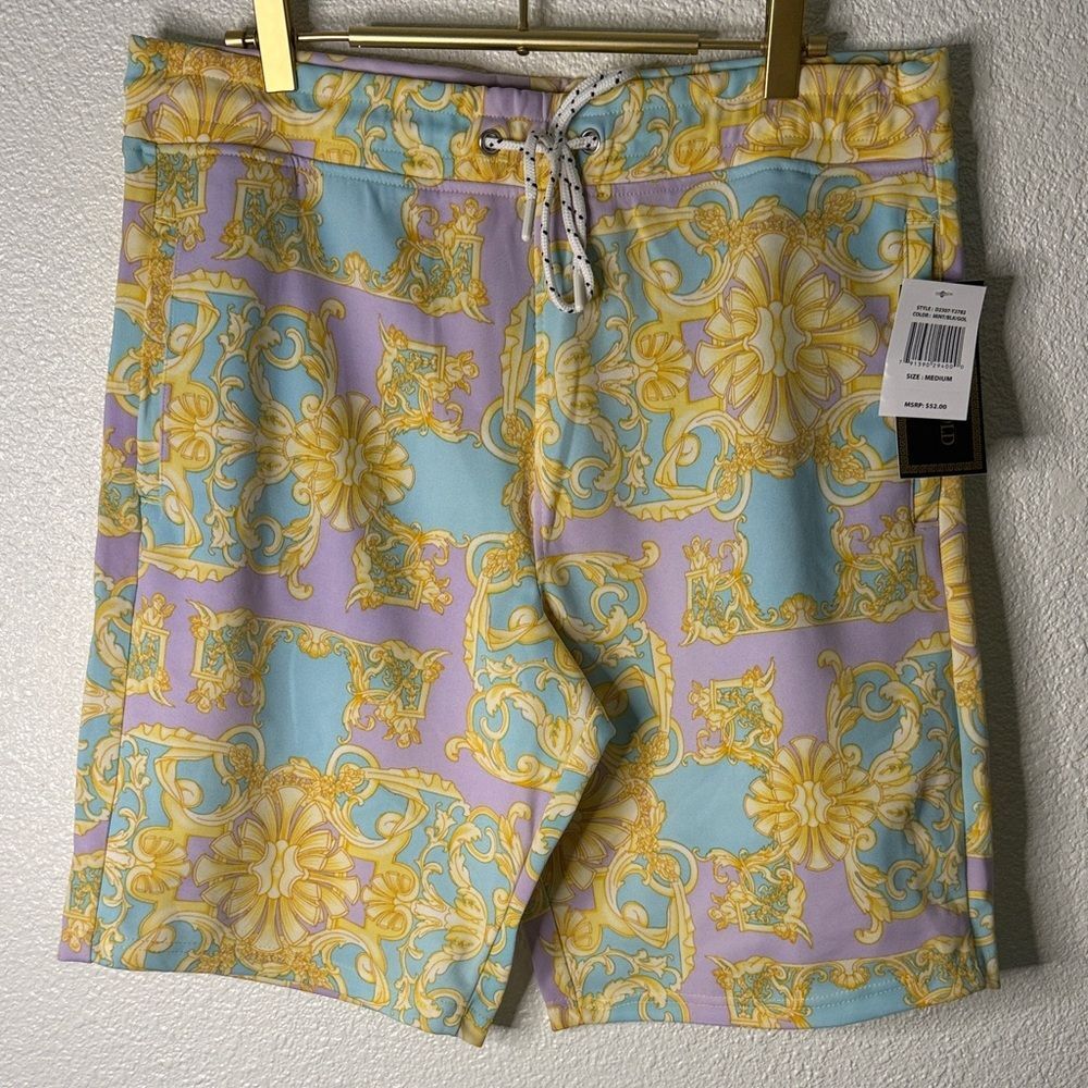 Vibrant Yellow and Blue Men's Patterned Shorts